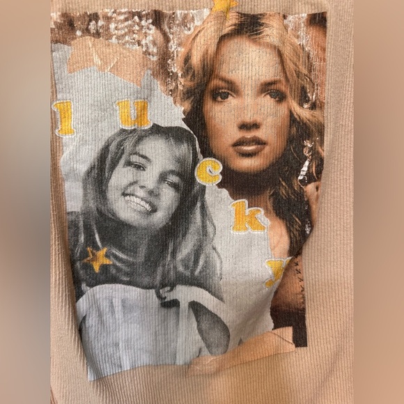 Britney Spears Lucky Ribbed Graphic Tank Top in Tan - Picture 4 of 5
